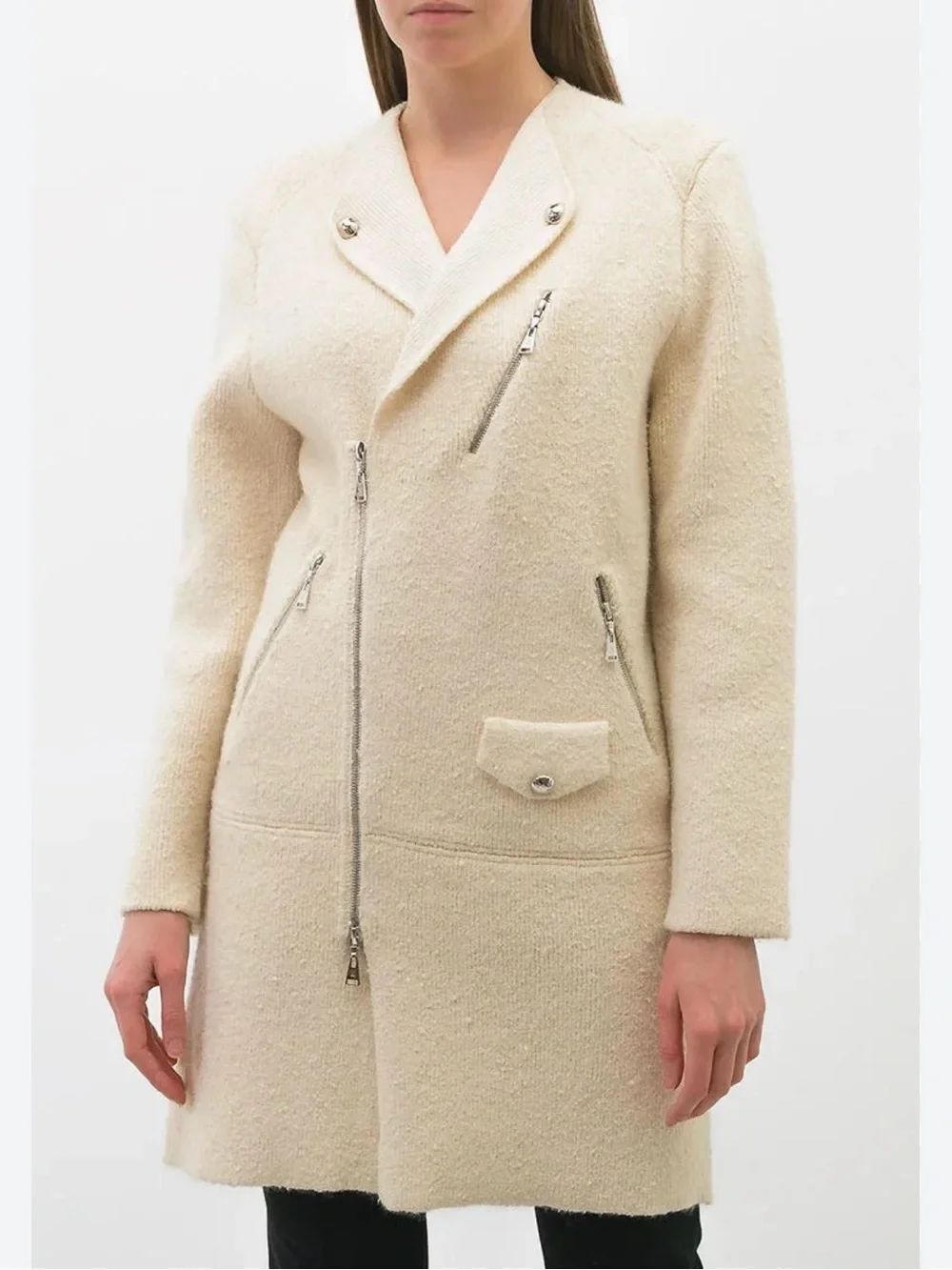 Louis Vuitton Cream Asymmetric Zip Wool blend Trench Coat, L